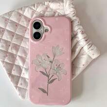 1PC Korean Style Nude Grey Lily Flower Lanyard Phone Case Compatible With Apple 17 Pro Max, New 16 Pro Max, 15 Pro, 14 Pro, 13 Pro/12 Pro, Premium Aesthetic Shockproof Protective Cover - Multicolor - View 5