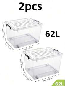 2pcs/1pc Clear Plastic Storage Box With Lid, Stackable Storage Bin With Wheels & Locking Handles, Transparent Organizer Container,Durable,Space Saving Organizer Container For Clothes  Books, 6 Sizes, Transparent/Black - Style A-transparent - View 13