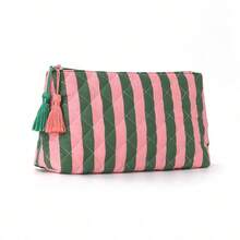 Striped Quilted Make Bag With Tassel Zipper, Large‑Capacity Makeup Pouch, Travel Toiletry Storage Organizer, Cash Coin Purse,Card Holder; Clutch Bag - Multicolor - View 14