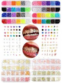 1set/25PCS Elegant DIY Tooth Decor Set, Cute Cartoon Tooth Sparkling Accessories With Faux Rhinestones, Easily Match Different Outfit Styles Tooth Jewelry, For Daily Wear, Party, Gift (Glue Not Included) - 25-piece Multi-color Set 2 - View 1