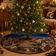 1pc Bethlehem Ancient City Scene Pattern Christmas Tree Skirt, Elegant Color Holiday Decor, 5 Sizes, Unisex Holiday Gift, Suitable For Home And Party Christmas Home Decoration - Bethlehem Ancient City Market - View 4