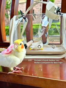 Portable Bird Carrier With Perch - Lightweight Foldable Bird Backpack (With Perch And Tray), Suitable For Parrots, Long-Tailed Parakeets, Birds, Hamsters, Rabbits, Squirrels, Guinea Pigs And Small Animals, Ideal For Travel, Hiking And Camping - Grey - View 2