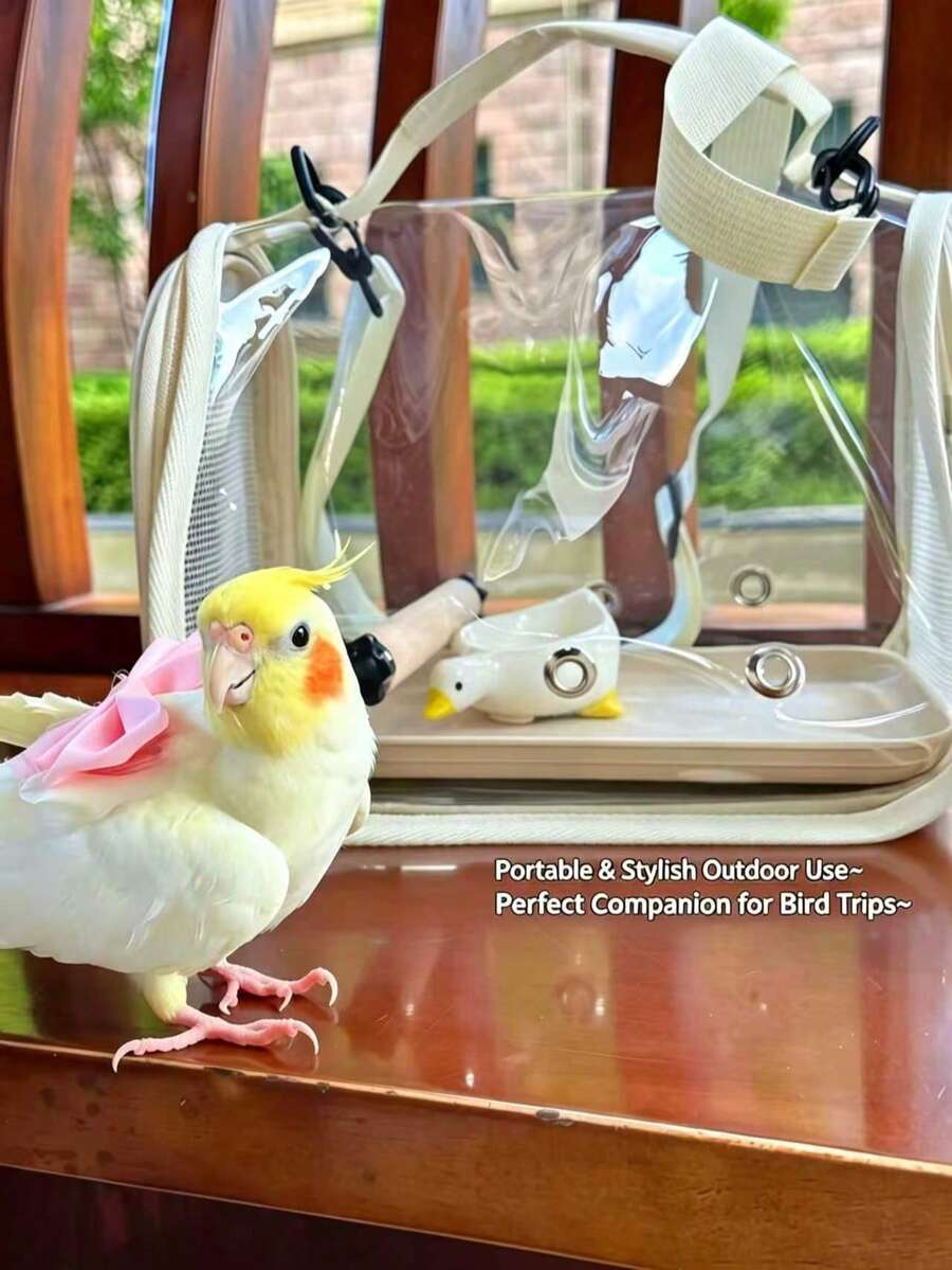 Portable Bird Carrier With Perch - Lightweight Foldable Bird Backpack (With Perch And Tray), Suitable For Parrots, Long-Tailed Parakeets, Birds, Hamsters, Rabbits, Squirrels, Guinea Pigs And Small Animals, Ideal For Travel, Hiking And Camping - Grey - View 1