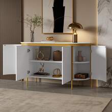 Sideboard Made Of Wood With 4 Doors With Storage With Doors White For Living Room And Dining Room - White - View 2