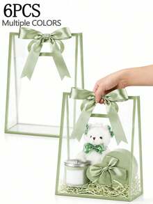 1/6pcs Creative Transparent Gift Bags With Black Trim And Bow Ribbon; Reusable Transparent PVC Tote Bags; Suitable For Weddings, Bridal Showers, Birthday Gift Packaging, High-End Gift Packaging And Boutique Floral Displays; (Multiple Colors Available) - Multicolor - View 1