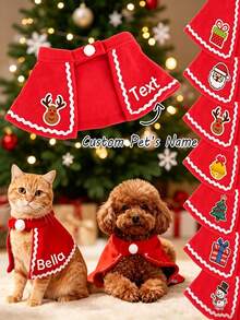 Customizable Christmas Cat Scarf, Personalized Engraved Pet Shawl, Suitable For Dogs, Multiple Fonts Available For Holiday Decoration - Multicolor - View 1