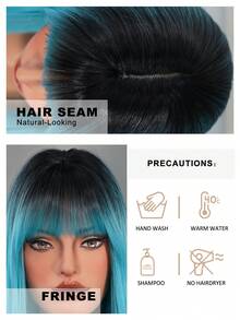 Wig Lurus Panjang Biru dengan Poni, Akar Gelap, Rambut Serat Sintetis Tahan Panas, Wig Kostum Halloween untuk Cosplay, Pesta Festival, Sehari-hari, Aksesori Wig Fashion 24 Inci - MultiWarna - View 9