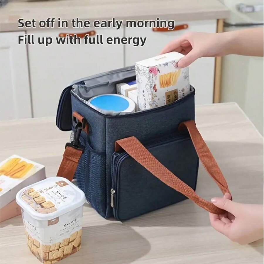 1pc Large Capacity Lunch Box/Bento Bag, Fashionable Bento Bag, Portable Bento Bag, Handheld And Crossbody Design, Suitable For Work Meals, Camping, Beach, Picnic Travel, Back To School Season - Multicolor - View 1