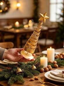 Artistic Christmas Tree Decoration, Gold Christmas Tree Tabletop Decor, Star Tree Topper, Iron Five-Pointed Star Decoration, Shiny Holiday Decor, Nordic Creative Mini Christmas Decoration, Suitable For Christmas Home Decor, Christmas Party Decoration - one-size - View 3