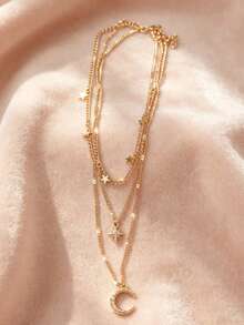 QTHOPE Bohemian Layered Necklace With Star And Moon Pendants For Birthdays And Anniversaries Cute Necklace Multifunctional Accessories - Gold - View 2