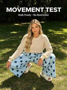 Women's Light Blue Polka Dot Wide Leg Pants, Loose-Fitting Plus-Size Casual Streetwear, Suitable For Back-To-School Shopping, Soft Draped Clothing. - Sky Blue - View 6