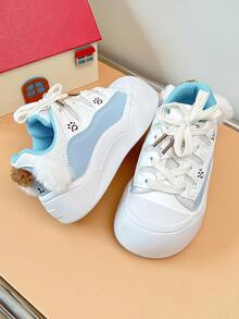 Children's Paw Print Decor Thick Sole Lace-Up Soft Bottom Anti-Slip Girls' Campus Breathable Casual Stable Shoes - Blue - View 5