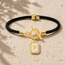 Initial Charm Black Rope Gold Plated Letter Bracelets For Women Men Toggle Closure Cubic Zirconia Tag - Yellow Gold - View 22