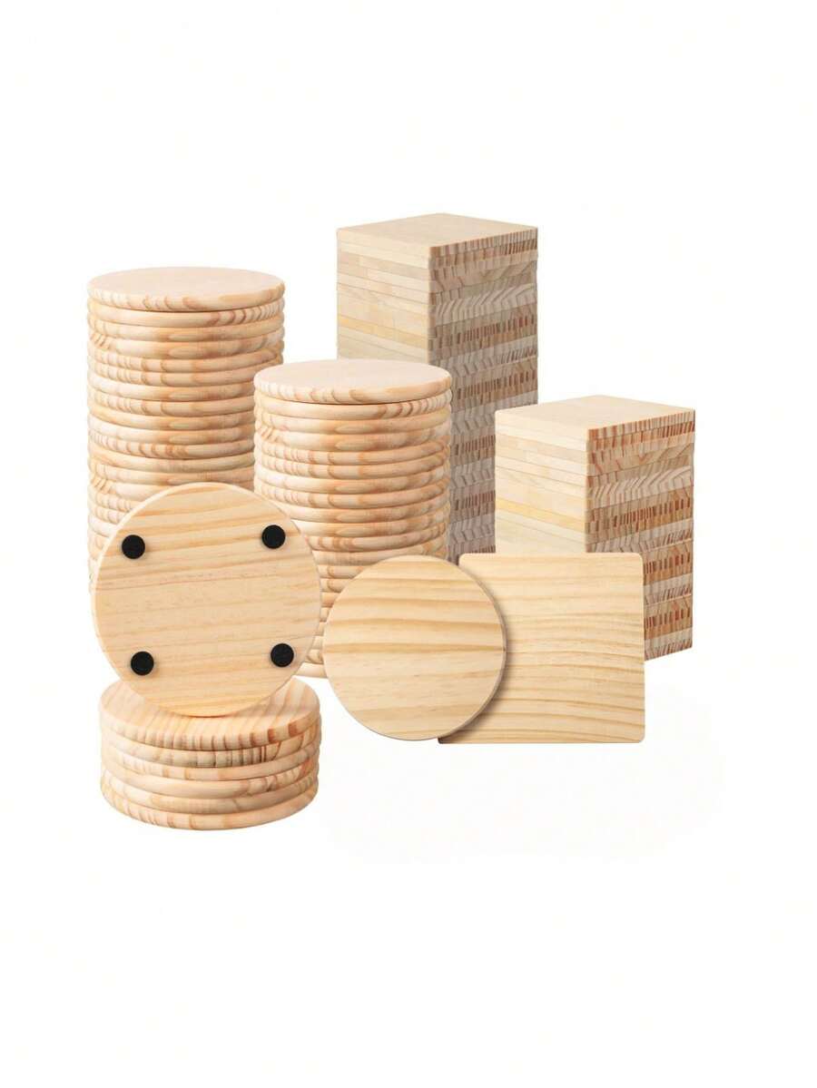 Wood Coasters, Round Wooden Coasters For Tabletop Protection, With Non-Slip Dots, For Drinks, Blank Wooden Coasters Bulk With Non-Slip Silicone Bottom - Beige - View 1