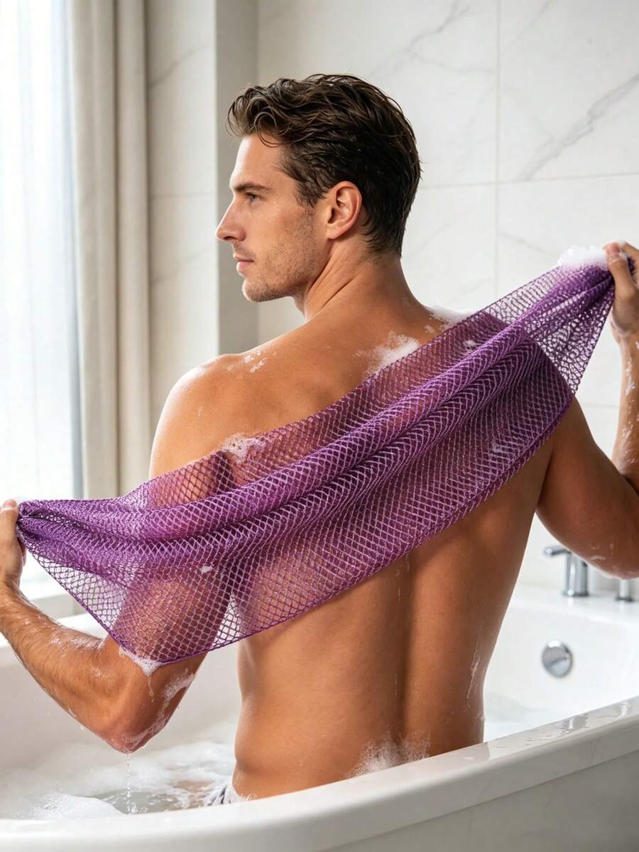 African Style Exfoliating Bath Net With Soap Bag, Long Stretchable Nylon Body Scrub & Back Scrubber - Multi-color - View 1
