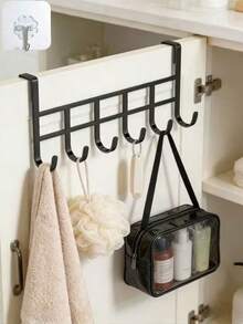Over-The-Door Hook Storage Rack With Adhesive Hooks, Bathroom Door Hook, Silent Over-The-Door Clothes Hook Rack, Metal Material, Multiple Hooks, Space-Saving And Easy To Install, Suitable For Bedroom, Laundry Room - Multicolor - View 3