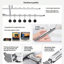 Lenovo Foldable Aluminum Alloy Laptop Stand,6‑Level Height‑Adjustable Notebook Riser,Portable Hollow Heat Dissipation Bracket,Soft Silicone Anti‑Slip Protective Pad,Ergonomic Desktop Support For Laptops Up To 15.6 Inch - View 5