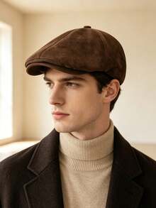 1pc Vintage British Style Beret Hat, Unisex Solid Color Newsboy Cap, Autumn/Winter Commuter Outfit, Elegant Artist Hat - Multicolor - View 3
