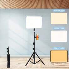 Borriig 10-Inch Square LED Softbox Light, Dimmable 3-Color Mode Photography Lighting, With 110cm Adjustable Tripod Stand, Suitable For Live Streaming And Video Shooting - 10-inch Square Light + 1.1-meter Stand + Multiple Camera Positions - View 2