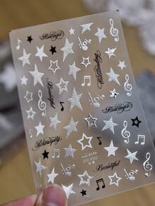 1 Metal Nail Art Luxury Sticker, Sweet And Cool Y2K Star Note Nail Charm Sticker, Leopard Print Star Jewelry Nail Art Sticker - Multicolor - View 6