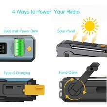Daykit 緊急 NOAA 天氣收音機，便攜式手搖收音機，太陽能供電附電池備援，AM/FM/NOAA，SOS 警報，2000mAh 可充電電池，3 LED 手電筒，Type-C 充電，適用於室內外徒步露營緊急情況 - 藍色 - 查看 10
