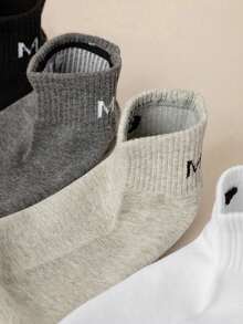 10 Pairs Unisex Minimalist Style M Letter Design Short Socks, Suitable For Sports And Casual Wear [1/3/5/10 Pairs] - Multicolor - View 5