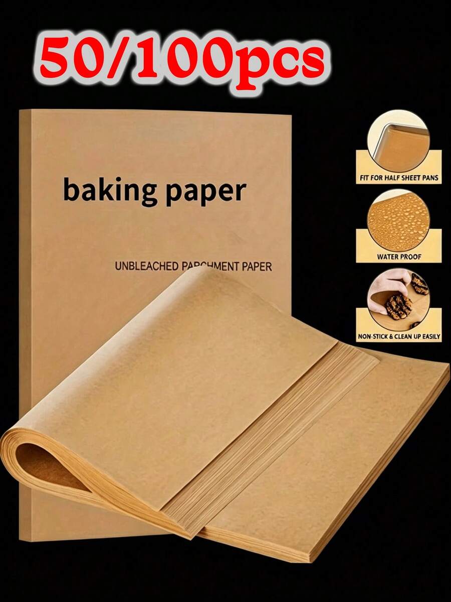 100 lembar/50 lembar Kertas Perkamen Ukuran 7,8*11,8 Inci, Alas BBQ, Kertas Panggang Tebal, Kertas Anti Lengket Tanpa Pemutih, Cocok Untuk Penggorengan Udara, Panggangan, Pengemasan, Pengukusan, Memanggang Roti, Kue, dan Pengemasan Makanan