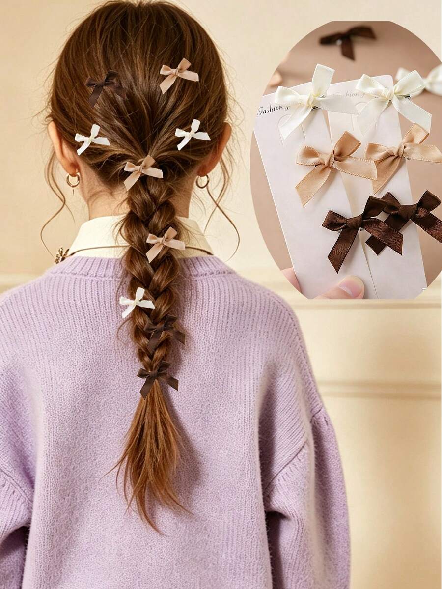 6/12/24 Pieces Of Coffee Colored Small Bow Hair Clip Hair Accessory Versatile (Color Random) - Multicolor - View 1