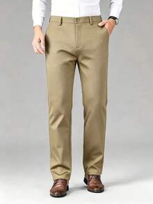 New Men's Black Casual Long Pants For Spring And Summer, Elastic Slim Straight Leg Design, Suitable For Business Occasions - Khaki - View 2