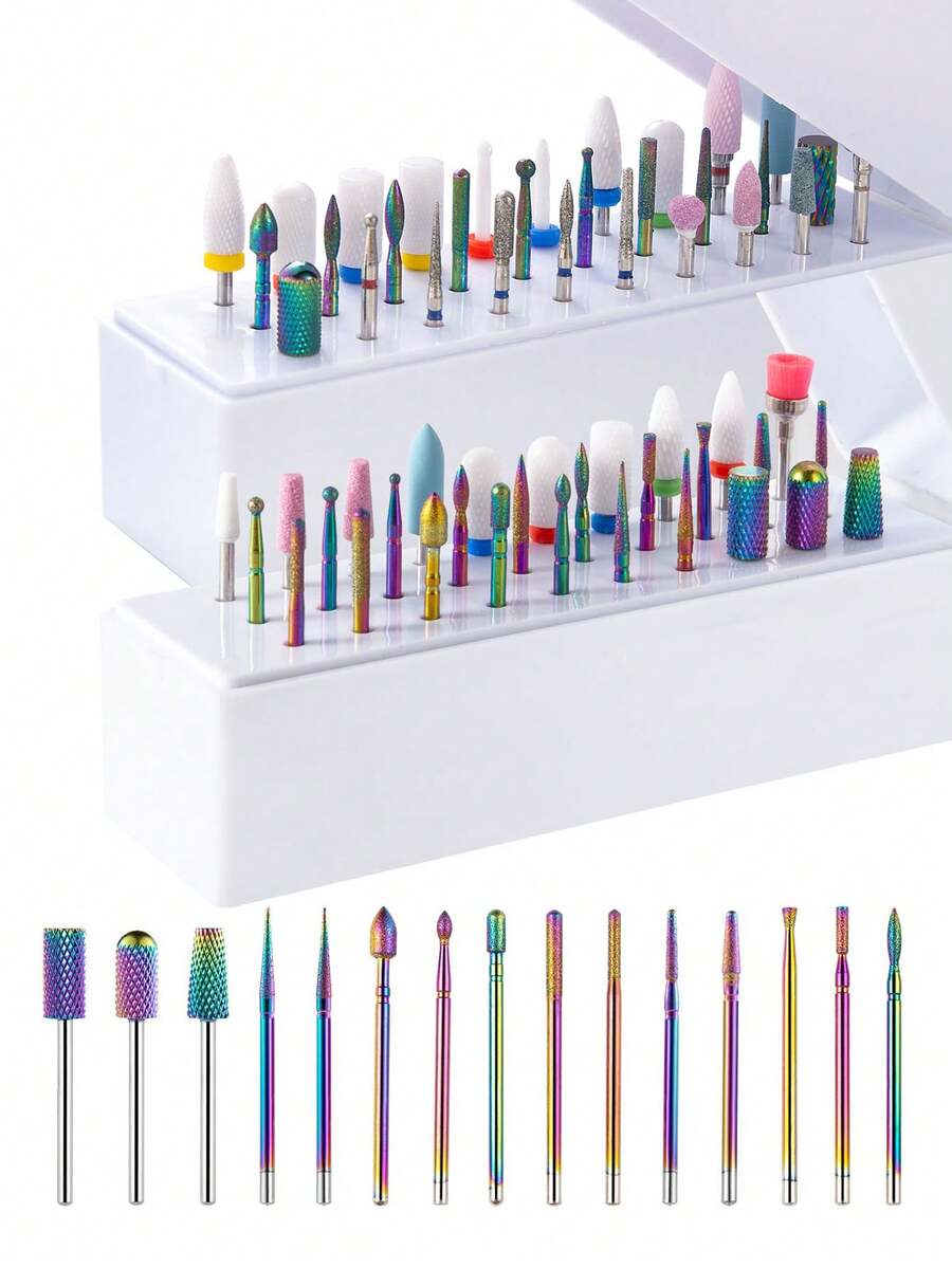 30pcs Nail Drill Bit Set, Nail Grinding Bits, Cuticle Gel Removal Drill Bits, Professional Nail Rotary Tool, Suitable For 3/32" Shank Diameter Nail Drill - Multicolor - View 1