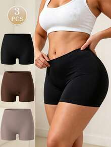 3PCS Plus Size Women's High Waist Seamless Boyshorts Soft Stretch Panties Comfortable Shorts Anti Chafing Underwear Outfits Fall Clothes For Women - Multicolor - View 10