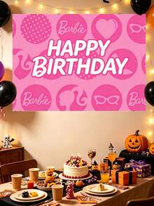 MASSDI Birthday Backdrop Pink Cartoon Themed, HD Printed Waterproof Reusable Polyester Fabric, 4 Unique Designs Optional, 95x75cm / 37.4x29.5 Inch, Easy Hanging Photo Booth Prop For Celebration Wall Ornament Gift Party Favor Decoration - Multiple Styles - View 11