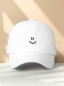 1pc Smiling Face Minimalist Hat, Adjustable Size, Fashionable Vintage Distressed Dad Cap, Lightweight Outdoor Baseball Cap, Suitable For Campus, Street, Outdoor And Various Occasions - Face - View 3
