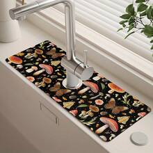 1pc Mushroom Design Sink Faucet Water Absorbent Mat, Drainage Mat, Suitable For Kitchen, Bathroom Sink, Countertop, Drainage Mat, Diatomaceous Earth Material, Cuttable, Quick Drying Mat - Multicolor - View 3