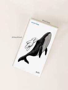 STARTTOOS 1pc Fashionable Personalized Black Whale & White Bear Pattern Floral Arm Tattoo Sticker, Temporary Tattoo For Shoulder, Neck, Collarbone, Ankle And Body - Black - View 6