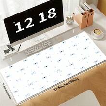Blue Polka Dot Cute Bow Y2K Style Waterproof Anti-Slip PU Leather Desk Mat Full Screen Protection Mouse Pad - View 2