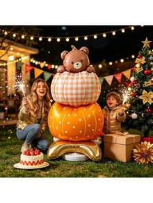 1pc 123cm Teddy Bear Pumpkin Balloon Stack; Standing Design, Suitable ...