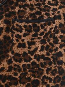 2pcs Women's Comfortable Leopard Print Short Sleeve Collared Top And Bow Shorts Pajama Set - Brown - View 5