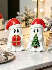 Christmas Ghost Resin Statue, Cute Christmas Hat Ghost Statue, Desktop Decoration With Gift Box And Mini Christmas Tree, Christmas Family Table Stand Decoration - Christmas Ghost Ornament - View 5