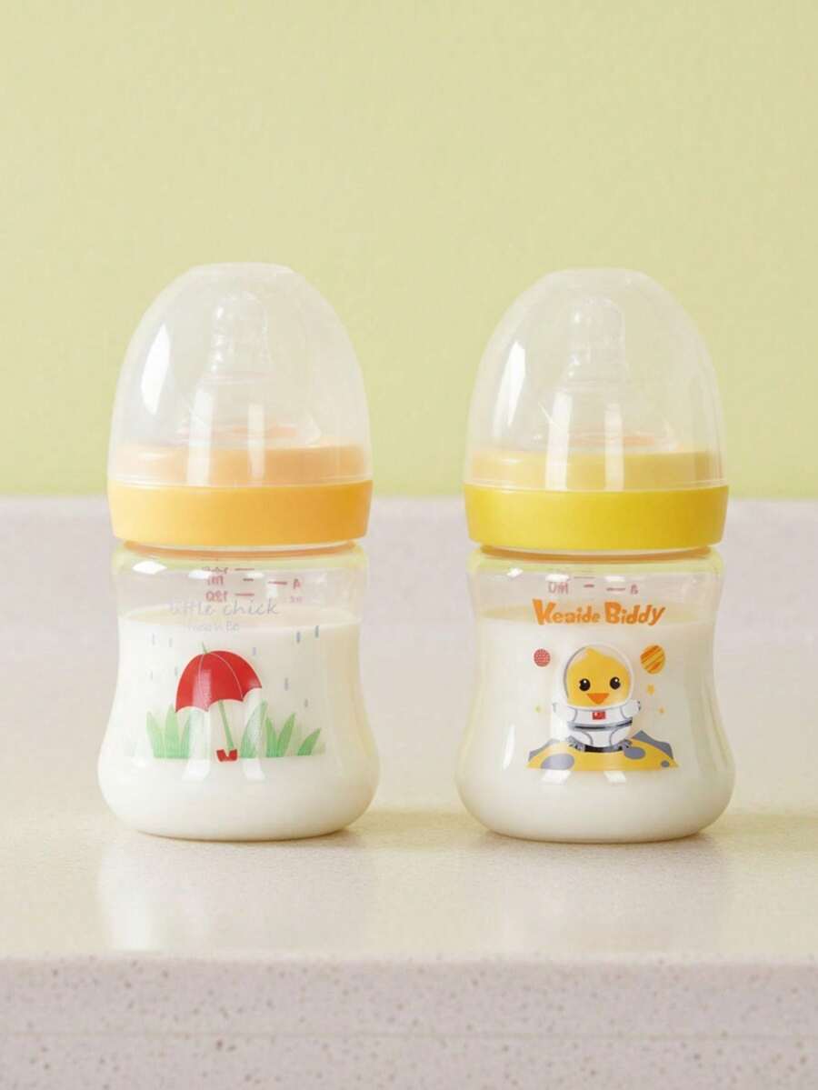 1pc Cartoon Pattern Wide Neck Baby Bottle, PPSU Material, Temperature Resistant -20°C To 180°C, High Temperature Sterilizable, 140ml Capacity, Liquid Silicone Nipple, Lightweight, Shock-Resistant, Durable - Multicolor - View 1