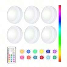 1pc Battery Powered LED Push Light, Wireless 12-Color RGB, Adhesive Mount, Suitable For Wardrobe, Bedroom, Wall, Under Cabinet, Battery Operated Puck Light - Multicolor - View 11