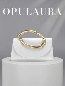 OpulAura 復古純色手拿包，百搭小手提包，時尚 PU 女款包，適合婚禮、派對、舞會、晚餐及其他場合 - 白色 - 查看 10
