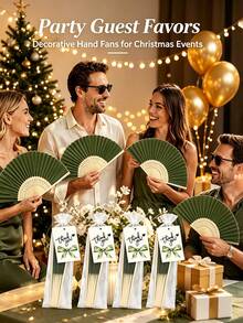 2/3/15/30pcs Elegant Green Wedding Folding Fan Set, Includes Tags And Gift Bags, Bride Bamboo Handheld Folding Fan, Suitable As Bridesmaid Gift And Wedding Decoration, Also Applicable For Party Events, Perfect Summer Accessory - Multicolor - View 2