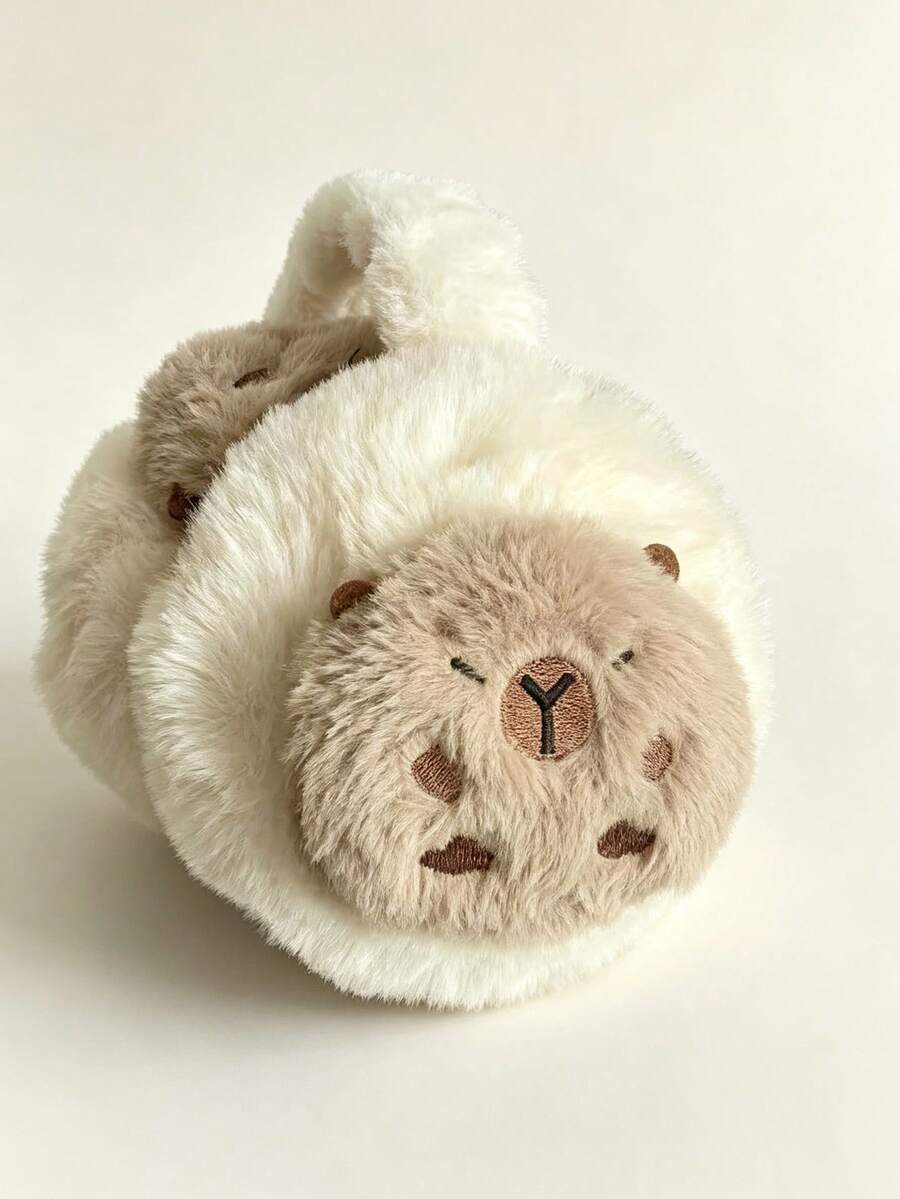 1pc Cartoon Capybara Plush 3D Ear Muffs, Warm Retractable Ear Covers, Suitable For Daily Winter Use - Multicolor - View 1