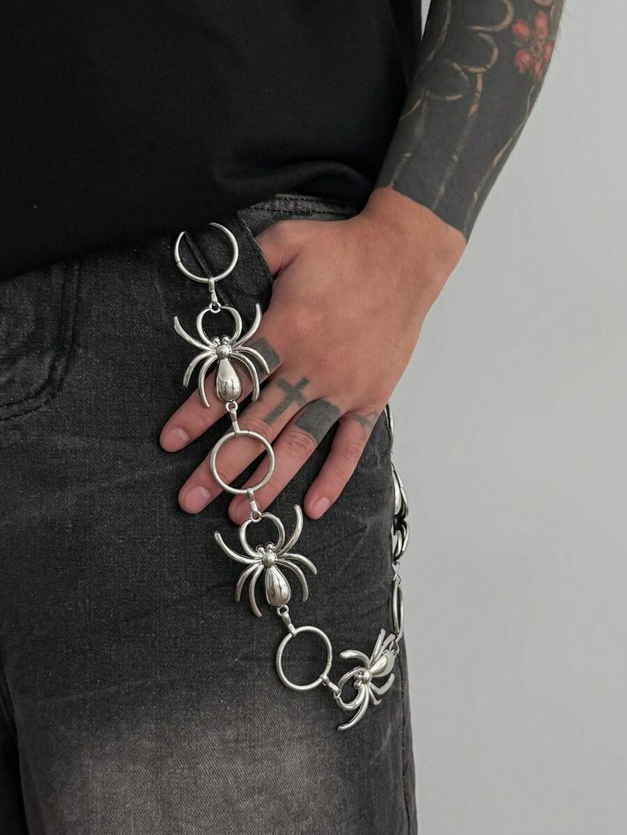 1pc Vintage Punk Skeleton Waist Chain Unisex Street Y2K Metal Pants Chain Hip Hop Dark Gothic Style Outfit Accessory - Silver - View 1