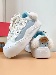 Children's Paw Print Decor Thick Sole Lace-Up Soft Bottom Anti-Slip Girls' Campus Breathable Casual Stable Shoes - Blue - View 1
