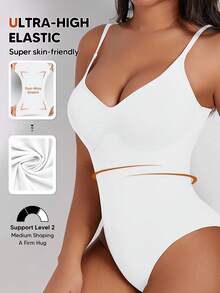 Women's Solid Color Slimming Waist Bodysuit, Suitable For Layering And Wearing Underneath White Summer - White - View 5