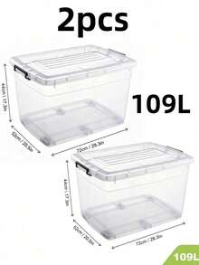 2pcs/1pc Clear Plastic Storage Box With Lid, Stackable Storage Bin With Wheels & Locking Handles, Transparent Organizer Container,Durable,Space Saving Organizer Container For Clothes  Books, 6 Sizes, Transparent/Black - Style A-transparent - View 29
