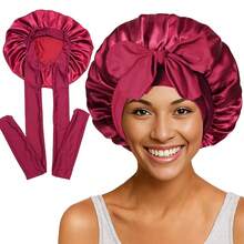 Awegeo 1pc Women's Solid Color Tie-Up Fashion Satin Bonnet, Casual Comfortable Adjustable Hair Protection Cap, Suitable For Daily Home Hair Care - Multicolor - View 7