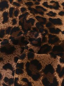 2pcs Women's Comfortable Leopard Print Short Sleeve Collared Top And Bow Shorts Pajama Set - Brown - View 8